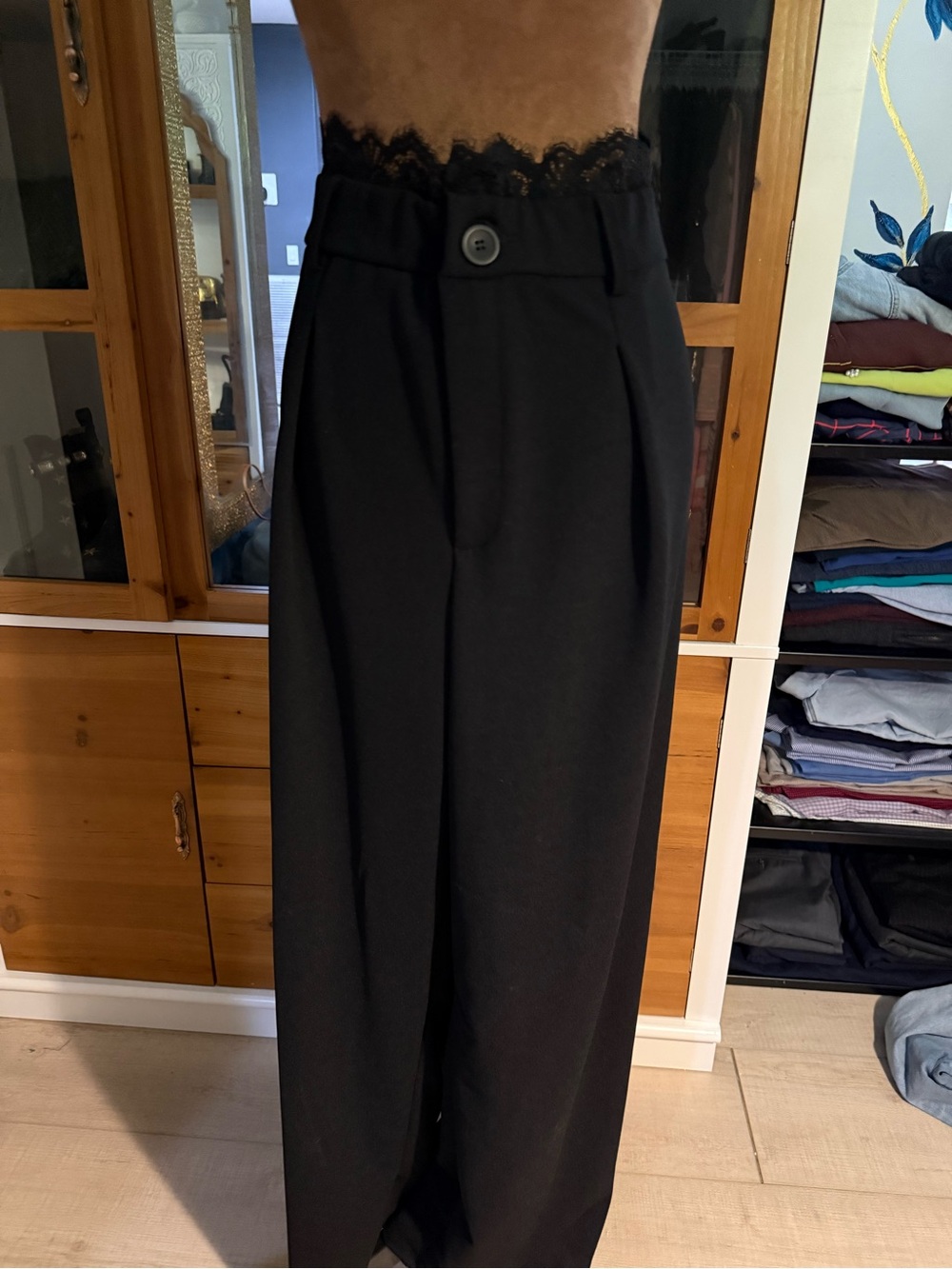 SHEIN Black High-Waist Wide Leg Pants with Front Pleats